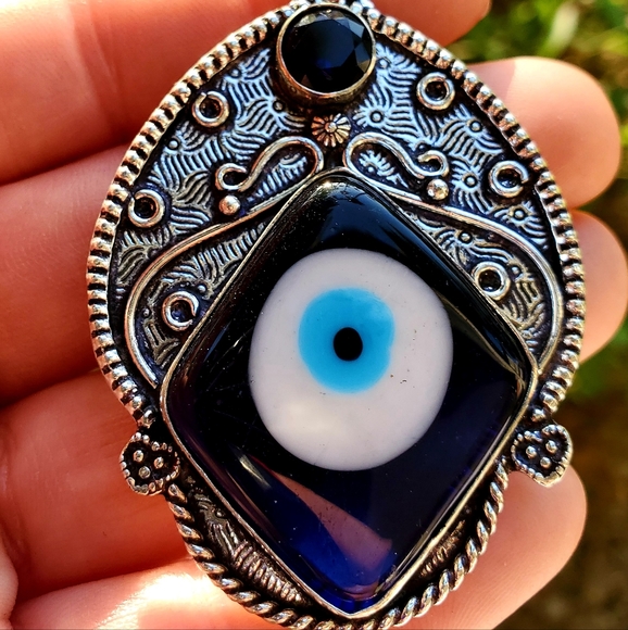 New Blue Evil Eye and Blue Topaz 925 Silver Pendant. - Picture 13 of 13
